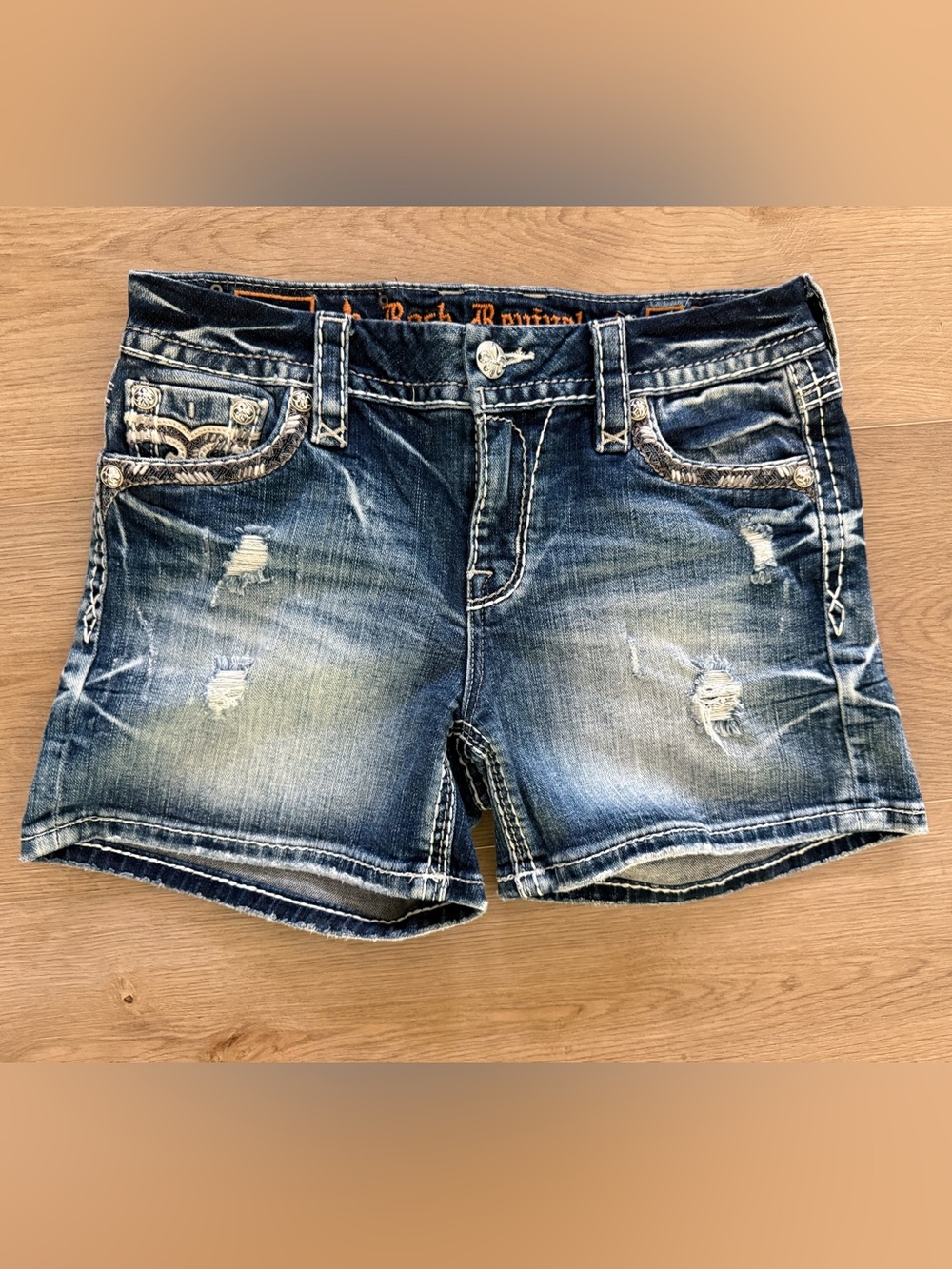 Rock Revival Audra Easy Short Size 27 Rhinestone Embellished Denim Shorts